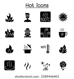 Hot icon set in glyph style