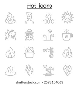 Hot icon set in thin line style