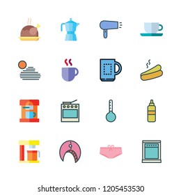 hot icon set. vector set about tea cup, thermometer, hot dog and coffees icons set.