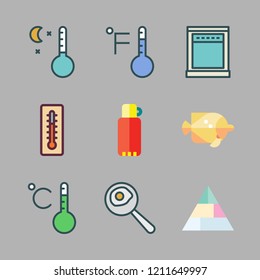 hot icon set. vector set about oven, temperature, pyramid and fried egg icons set.