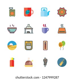 hot icon set. vector set about kettle, balloons, soup and thermometer icons set.
