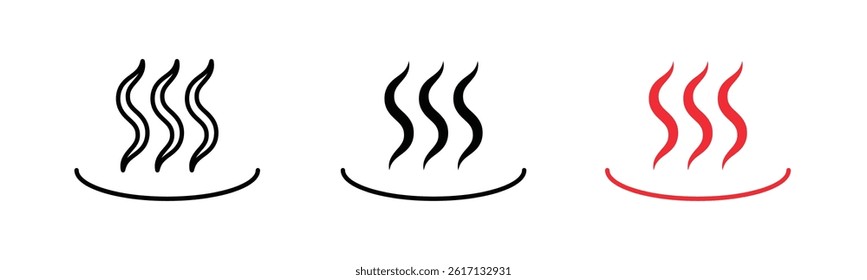 Hot icon, smoke steam silhouette icon illustration, stroke, black fill and color fill isolated on white background