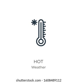 Hot icon. Thin linear hot outline icon isolated on white background from weather collection. Line vector sign, symbol for web and mobile