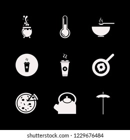 hot icon. hot vector icons set caldron, soup, beach umbrella and fried egg