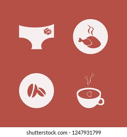 hot icon. hot vector icons set panties rose, coffee cup heart, coffee beans and hot chicken