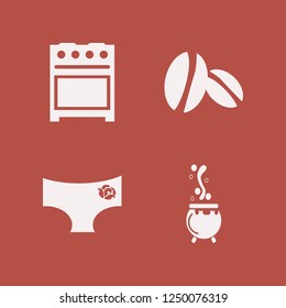hot icon. hot vector icons set panties rose, caldron, gas stove and coffee beans
