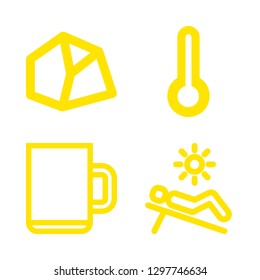 hot icons set with coal, sunbed and coffee cup vector set