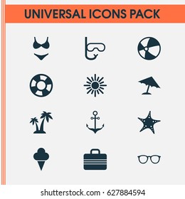 Hot Icons Set. Collection Of Bead, Bikini, Sunny And Other Elements. Also Includes Symbols Such As Cream, Parasol, Star.