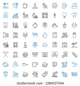 hot icons set. Collection of hot with breakfast, campfire, global warming, stove, coffee, beach, airship, mug, pan, moon, steaks, asteroid, chimney. Editable and scalable hot icons.