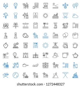 hot icons set. Collection of hot with fire, iron table, eruption, chimney, bbq, mercury, ironing, beverage, beach, rotisserie, steam, cup, pan. Editable and scalable hot icons.