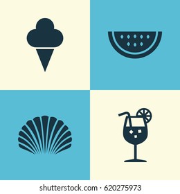 Hot Icons Set. Collection Of Melon, Vitamin, Conch And Other Elements. Also Includes Symbols Such As Sweets, Melon, Watermelon.