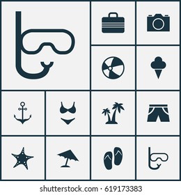 Hot Icons Set. Collection Of Star, Tube, Bikini And Other Elements. Also Includes Symbols Such As Underwear, Mask, Camera.