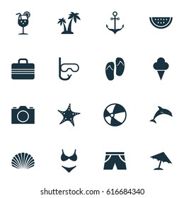 Hot Icons Set. Collection Of Trees, Video, Vitamin And Other Elements. Also Includes Symbols Such As Umbrella, Forceps, Shell.