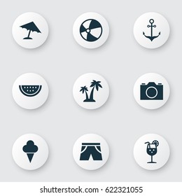 Hot Icons Set. Collection Of Trees, Sweets, Armature And Other Elements. Also Includes Symbols Such As Cocos, Camera, Video.