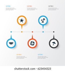 Hot Icons Set. Collection Of Trees, Melon, Star And Other Elements. Also Includes Symbols Such As Star, Starfish, Melon.
