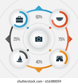 Hot Icons Set. Collection Of Video, Baggage, Ship And Other Elements. Also Includes Symbols Such As Underwear, Boat, Baggage.