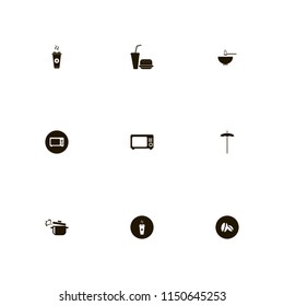 hot icons. soup, microwave, coffee beans and boiled pan vector icons set