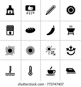 Hot icons. vector collection filled hot icons. includes symbols such as pepper, thermometer, bread, coffee, air conditioning. use for web, mobile and ui design.