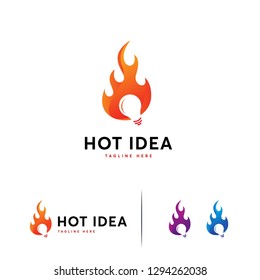 Hot Idea logo designs template, Fire Light Bulb logo symbol