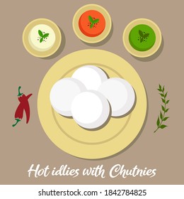 Hot idlies with three chutnies