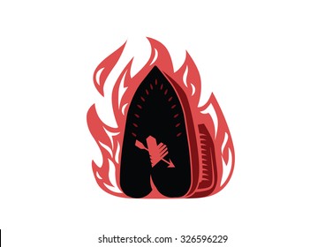 Hot iron with heart. Vector illustration isolated on white background
