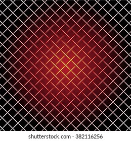 Hot iron wire mesh and shadow on black background vector illustration.