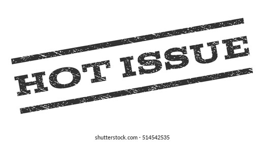 Hot Issue watermark stamp. Text tag between parallel lines with grunge design style. Rubber seal stamp with dust texture. Vector gray color ink imprint on a white background.