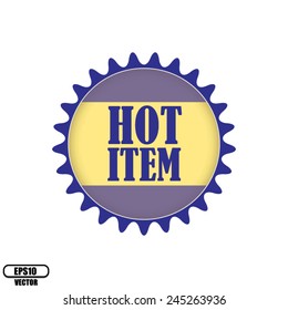 Hot Item Design Blue, Sticker, Tag And Label, Product Badge - Icon Isolated On White Background. Vector illustration.