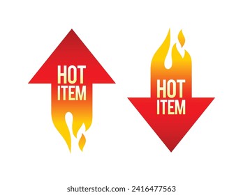 Hot item design with red fire flame arrows pointing up and down. Vector illustration