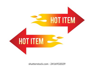 Hot item design with red flame arrows pointing right and left. Vector illustration