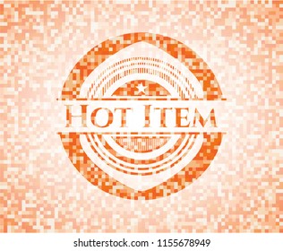 Hot Item orange tile background illustration. Square geometric mosaic seamless pattern with emblem inside.