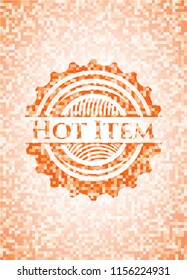 Hot Item orange tile background illustration. Square geometric mosaic seamless pattern with emblem inside.