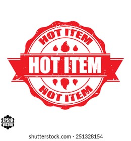 Hot Item Red rubber stamp With Fire Sign Isolated On White Background - Vector illustration.