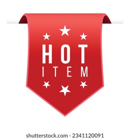 Hot item red vector banner illustration isolated on white background.