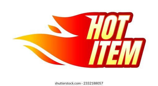 Hot item text with flame icon. hot sale, hot product, logo. Vector illustration