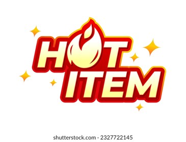 Hot item text vector with flame sign design. Typography for icon, logo, sign, seal, symbol, badge, stamp, sticker, etc.