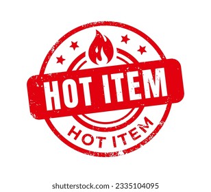 Hot item vector stamp. Red round grunge hot item sign on white background

