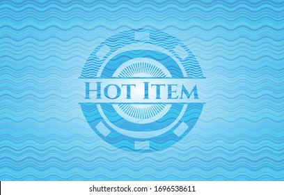 Hot Item water representation style badge. Vector Illustration. Detailed.