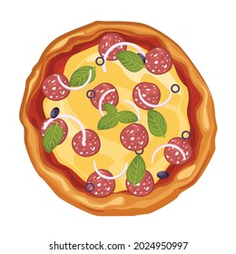 Hot juicy paper pizza, isolated vector illustration.