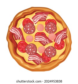 Hot juicy pizza meat, isolated vector illustration.