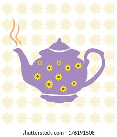 Hot Kettle with Flowers. Vector Illustration 