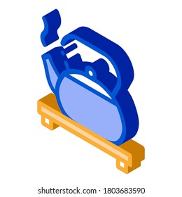 scharfe Wasserkocher auf Standsymbol-Vektorgrafik. isometrischer heißer Wasserkocher auf Standschild. farbige einzelne Symbolillustration