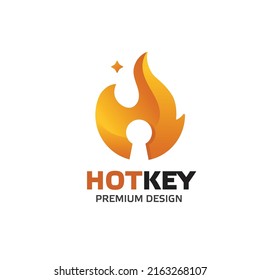 hot key logo, Fire padlock key logo design template. Fire flame key logo icon.