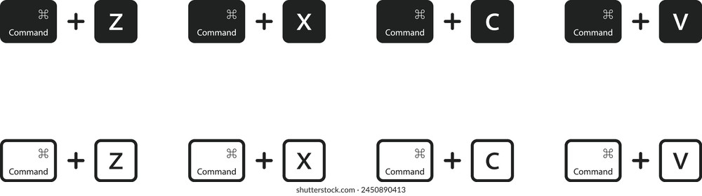 Tastenkürzel für Symbolsatz. Befehl z, Befehl x, Befehl c, Befehl v. Vektorgrafik EPS 10