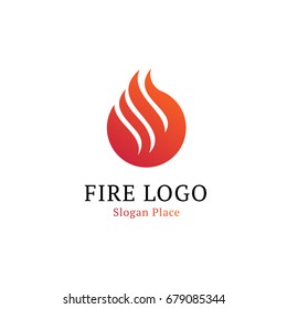 Hot kitchen logotype template. Wavy white line on red round shape. Fire, flames, burning vector logo. Isolated red abstract firefighter logotype on white background