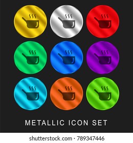 Hot kitchen pot 9 color metallic chromium icon or logo set including gold and silver