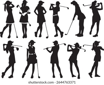 hot lady girl golf sport silhouette set