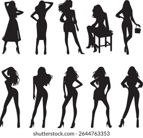 hot lady girl silhouette design vector set 