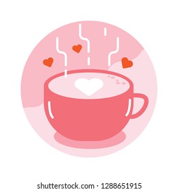 Hot latte art with heart shape. Happy valentine's day concept. flat icons design. vector illustration