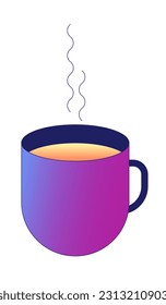 Hot latte beverage in mug flat vector cartoon icon. Ceramic cup of tea, cappuccino. Editorial, magazine spot illustration. Colorful object isolated on white. Editable 2D simple drawing, graphic design